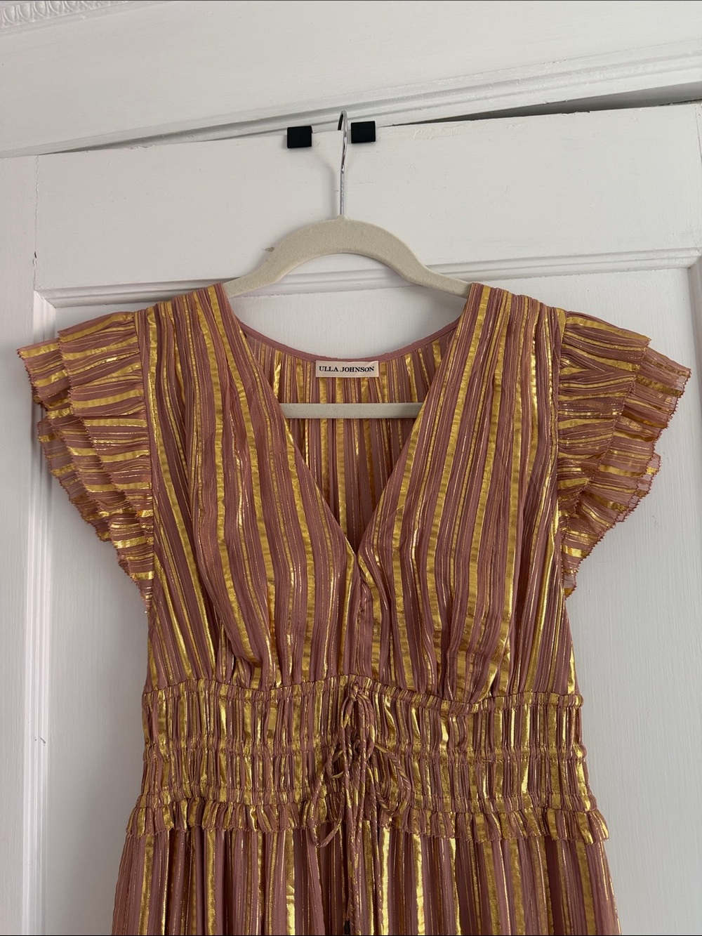 Ulla Johnson Rose Pink Metallic-Striped Flutter Maxi Dress sz 4 - Picture 3 of 6